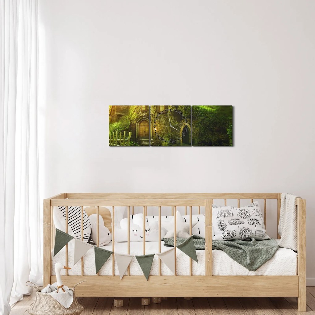 Obraz - Rozprávkový les (s hodinami) (90x30 cm)