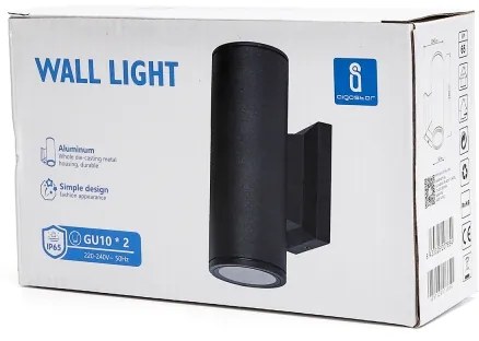Aigostar - Vonkajšie nástenné svietidlo 2xGU10/35W/230V čierne IP65 guľaté