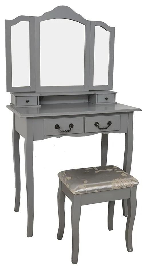 Toaletný stolík s taburetom REGINA NEW Farba: Sivá + strieborná