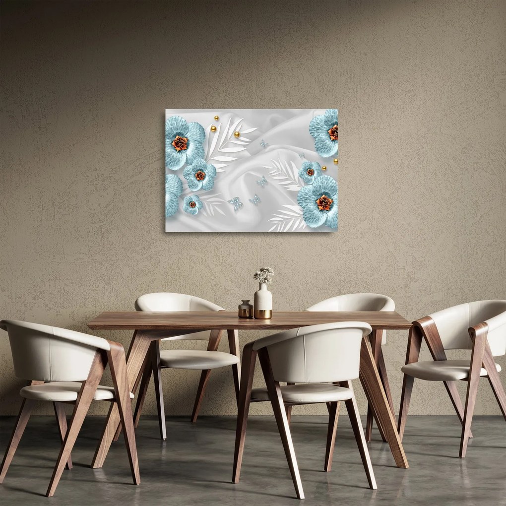 Sklenený obraz - 3D modré kvety (70x50 cm)