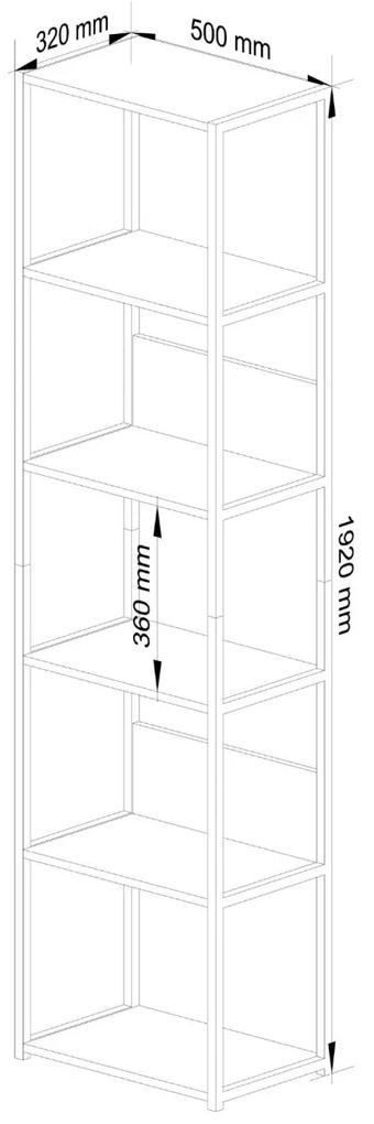 Knižnica Loft s kovovým rámom 50 cm - čierna/dub craft