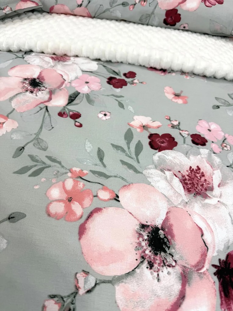 Bavlnené posteľné obliečky Sakura – sivá 140x200/70x90 cm, 100 % bavlna, zips