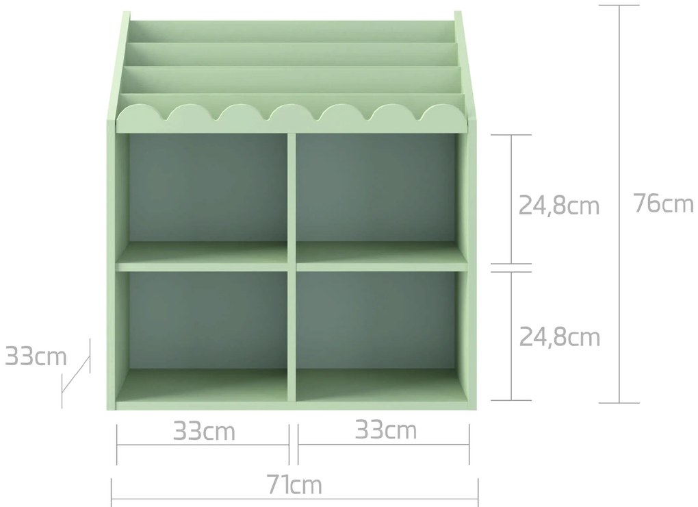 Bellamy Detská knižnica BOOK NOOK SAGE 71x76 cm, svetlozelená