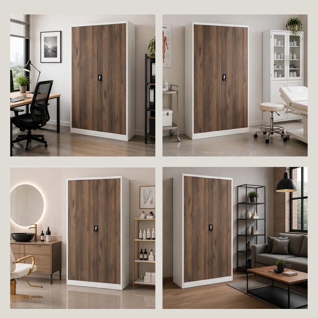 Kovová kancelárska skriňa na spisy biela / orech, 1150x1850x400 mm: JAN II Eco Design