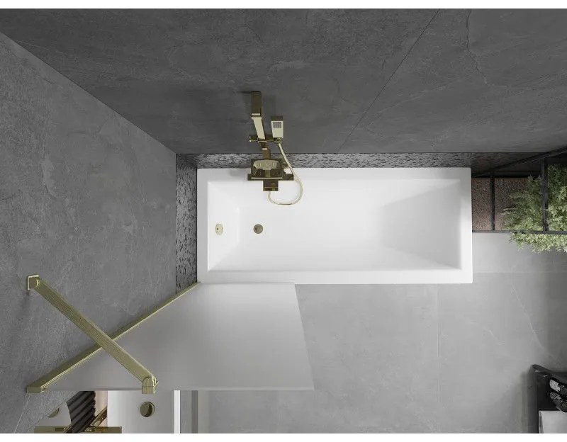 Mexen Next, 1-krídlová vaňová zástena 60 x 150 cm, 6mm sklo námraza, zlatá matná, 895-060-000-00-30-55