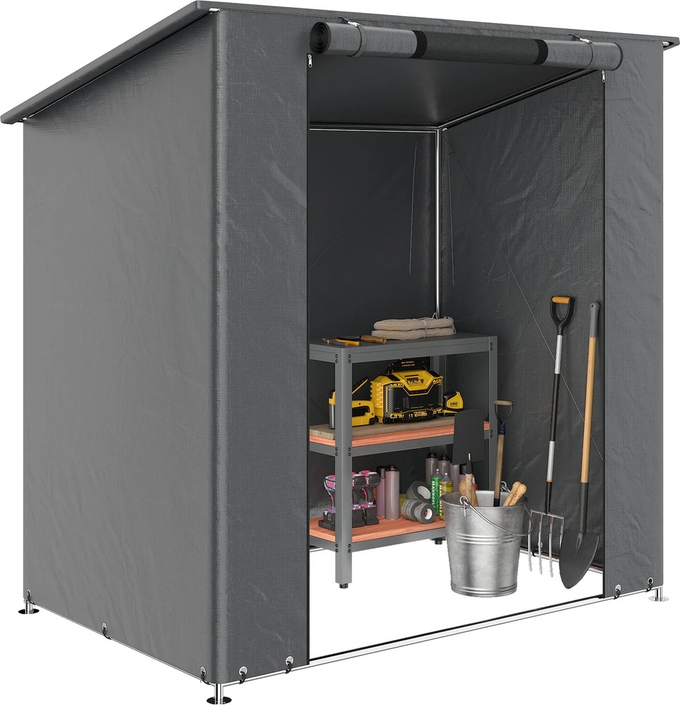 Outsunny nepremokavý záhradný úložný prístrešok 1,87 × 1,20 m – šikmá strecha, rolovacie zipsové dvere, ventilácia, vystužený kovový rám, odolný proti