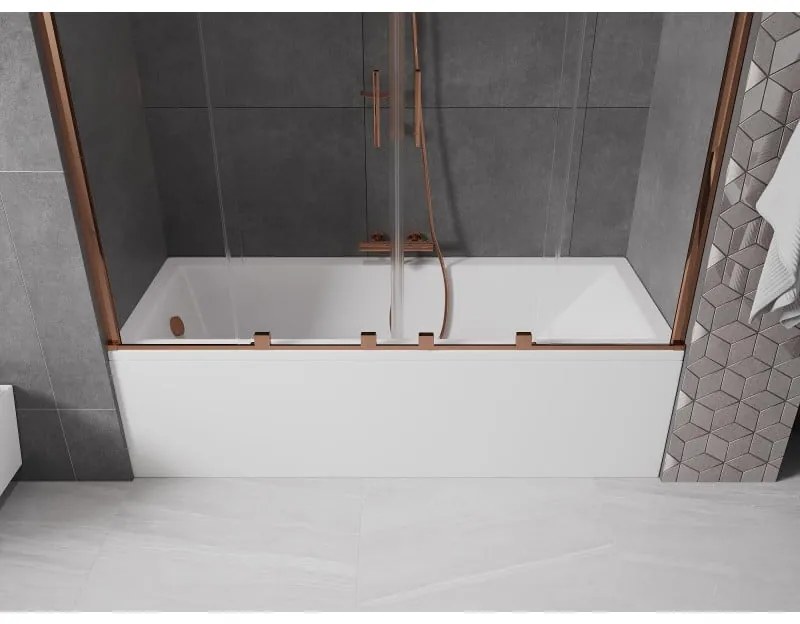 Mexen Velar Duo, vaňová zástena 2-krídlová s posuvnými dverami 190 x 150 cm, 8mm číre sklo, ružové zlato profil, 896-190-000-02-60