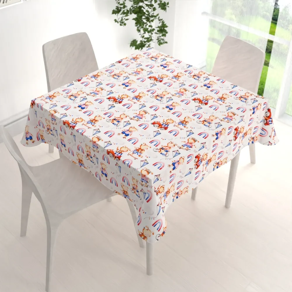 Biante Detský bavlnený štvorcový obrus Sandra SA-521 Modro-červení psíkovia s autami na bielom 60x60 cm