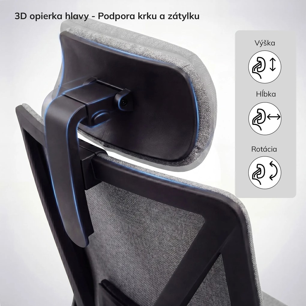 Ergonomická otočná kancelárska stolička, sivá: VECTOR