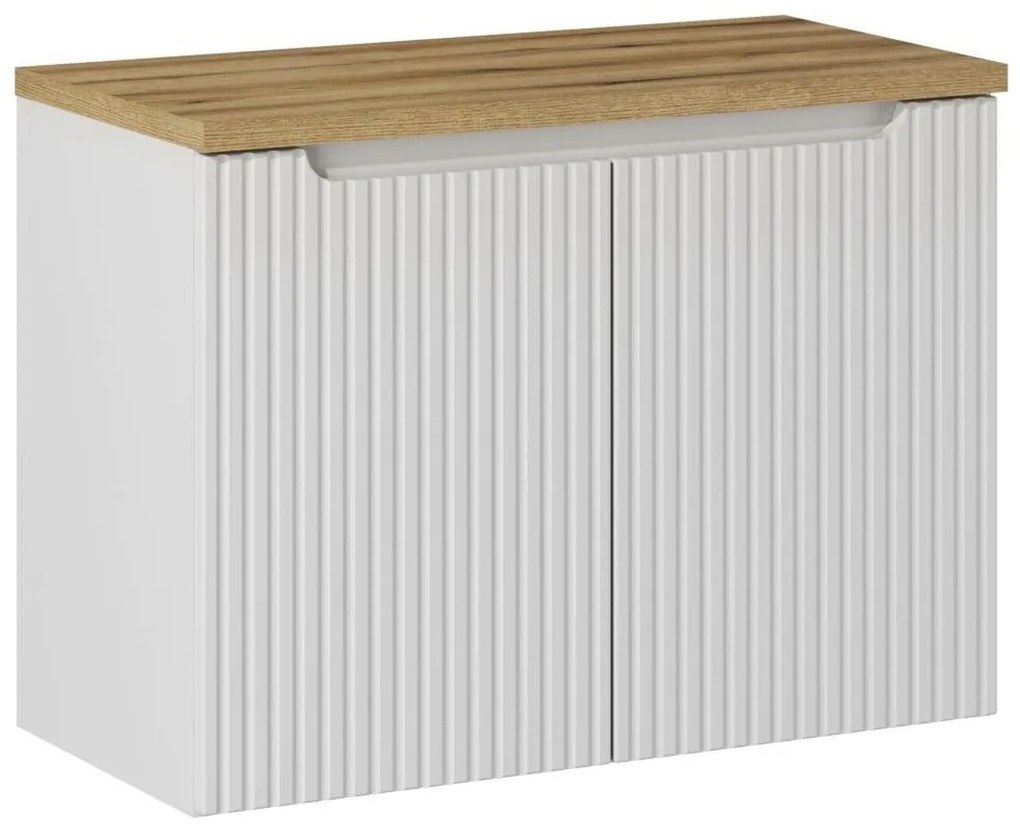 Závesná skrinka Nova White II s doskou a umývadlom 80 cm biela/dub coast evoke
