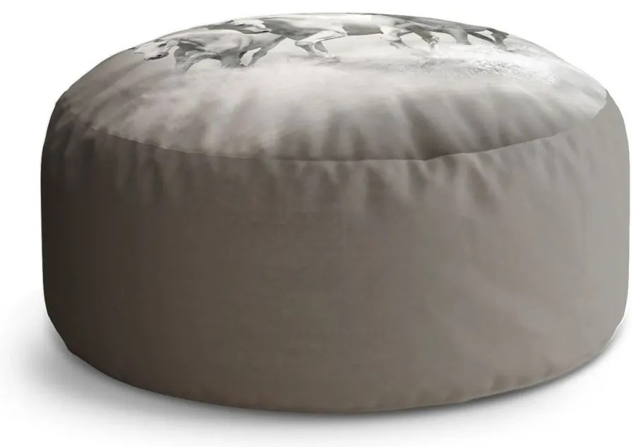 Taburet Circle bieli kone, sivá