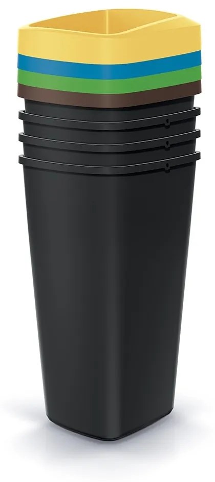Set košov na triedený odpad, hranaté, 4 x 25 l, farebná