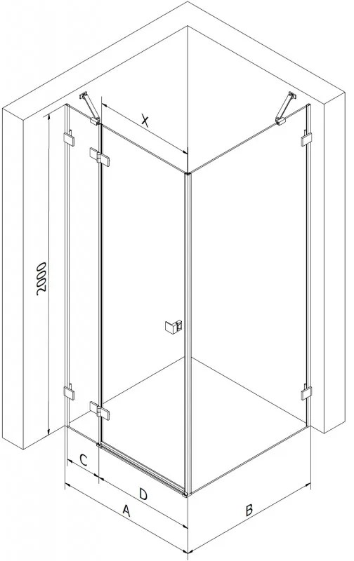 Mexen Lunar, výklopný sprchový kút ľavý 100 x 90 cm, 8mm číre sklo, oceľový profil, 834-100-090-97-00-L