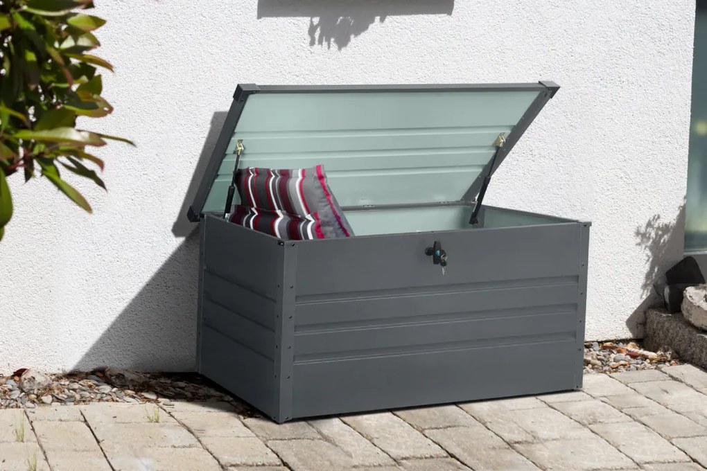 Kovový záhradný úložný box BestBerg ZBK-400A / 400 l / 132 x 62 x 62 cm / šedá