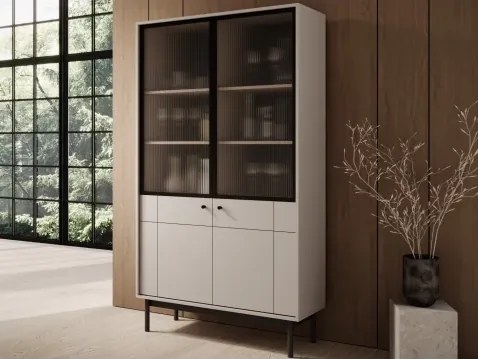 Vysoká vitrína Japandi, 104 cm, béžová kašmír%