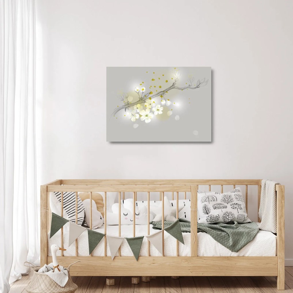 Sklenený obraz rozkvitnutej vetvičky (70x50 cm)