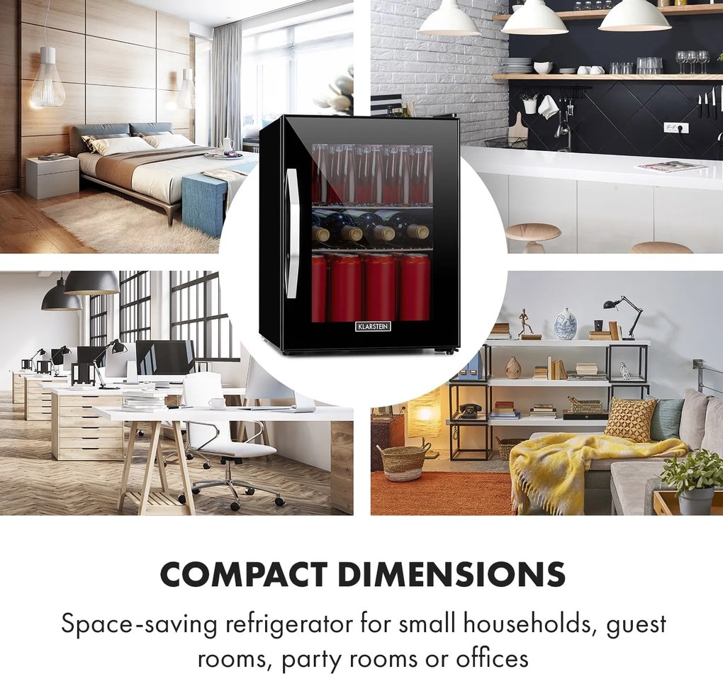 Klarstein Beersafe M Onyx, chladnička, energet. trieda C, LED, 2 kovové police, sklenené dvierka