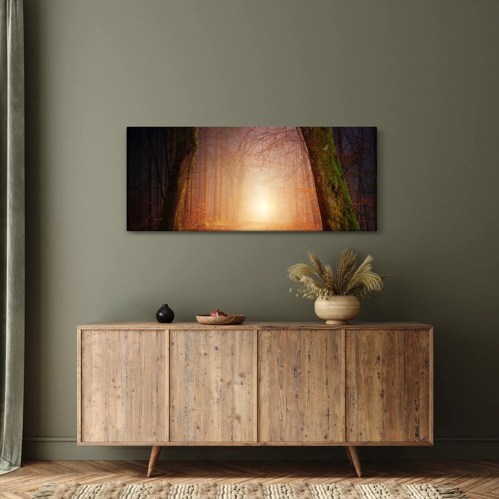 Obraz jesenného lesa v hmle (120x50 cm)