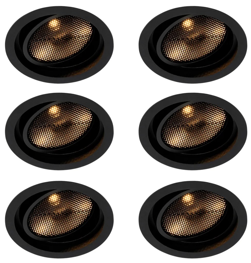 Sada 6 moderných čiernych nastaviteľných zapustených bodových svetiel - Coop 111 Honey