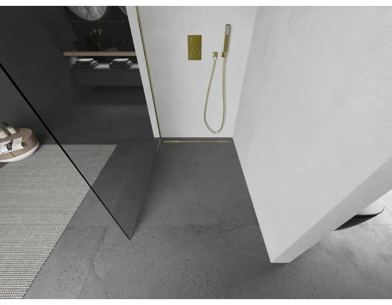 Mexen Kioto L, sprchová zástena Walk-In 65 x 200 cm, 8mm číre sklo, zlatý lesklý profil,800-065-103-50-00