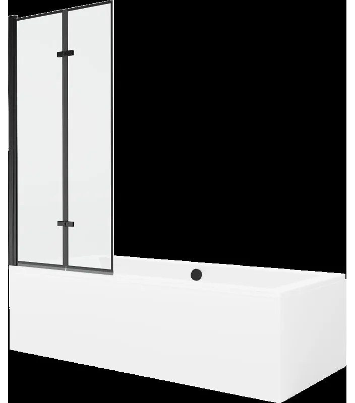 Mexen Cube obdĺžniková vaňa 180 x 80 cm s obkladom a 2-krídlovou zástenou 80 cm, Čierny vzor - 550518080X92080027070