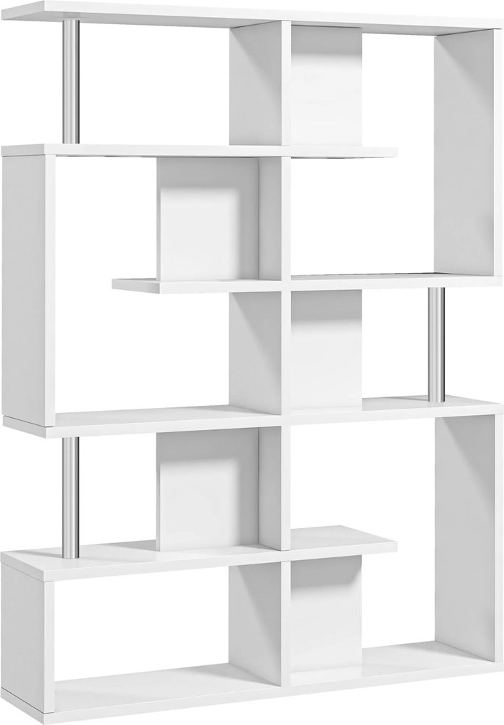 HOMCOM S-čková Knižnica 5-Tier Moderný Dizajn do Obývacej Izby, Kancelárie, Lounge, Drevo, Biela, 120 x 28,6 x 160 cm | Aosom