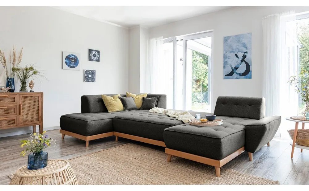 Tmavosivá rozkladacia pohovka do "U" Miuform Dazzling Daisy, ľavý roh