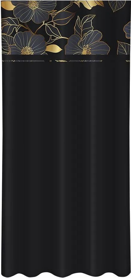 Klasický čierny záves s potlačou zlatých kvetov Šírka: 160 cm | Dĺžka: 250 cm