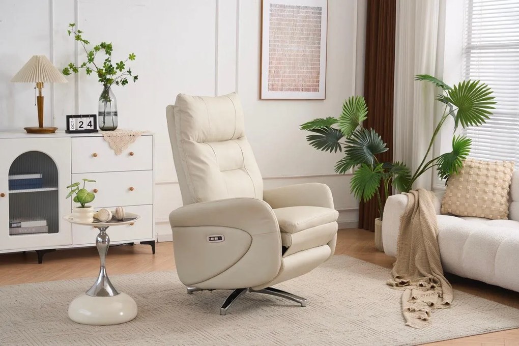 VASHOME Elektrický relaxačný kreslo s nastaviteľným operadlom a podnožkou, s USB nabíjačkou, Béžová