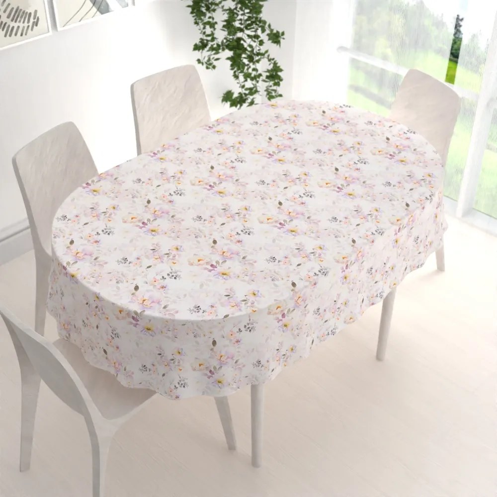 Biante Teflónový oválny obrus TF-090 Plané ruže na bielom 120x160 cm