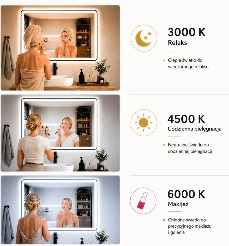 Erga Sari, LED zrkadlo v čiernom ráme s vyhrievaním a dotykovým ovládaním, 80 × 60 cm, čierna matná, ERG-YKA-MR.SARI-BLK-60X80