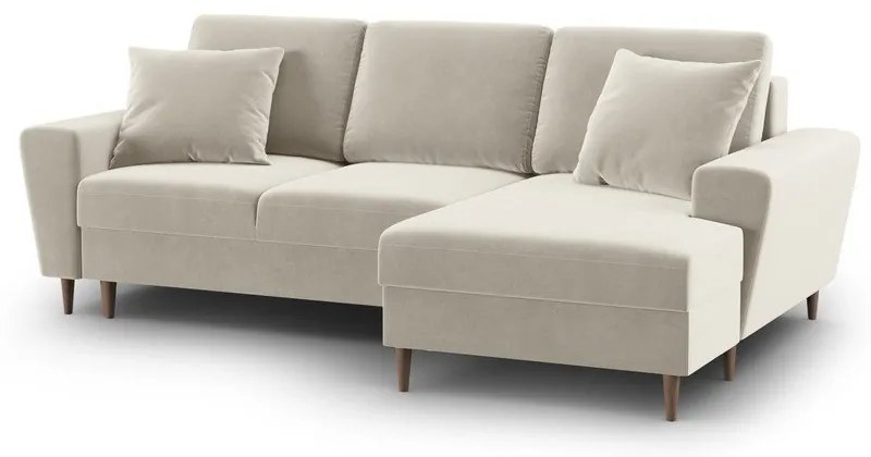 Béžová zamatová rozkladacia/s úložným priestorom rohová pohovka (pravý roh/s leňoškou) Kyoto – Cosmopolitan Design