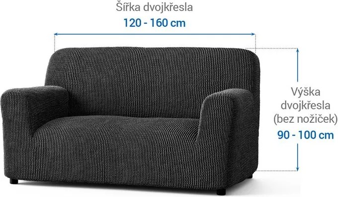 Bielastické poťahy COSTINA antracit dvojkreslo (š. 120 - 160 cm)