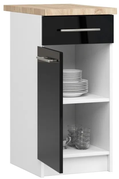 Spodná kuchynská skrinka s doskou OLIWIA S40 SZ1 biela / čierna, lesk