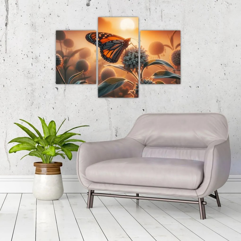 Obraz – Motýľ v zapadajúcom slnku (90x60 cm)