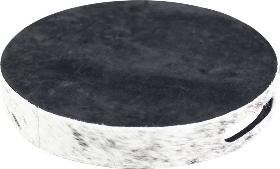 Sada 3ks servírovacie podnosy s hovädzou kožou biela / čierna-Ø 46 * 5cm / Ø 40 * 5cm / Ø33 * 5cm
