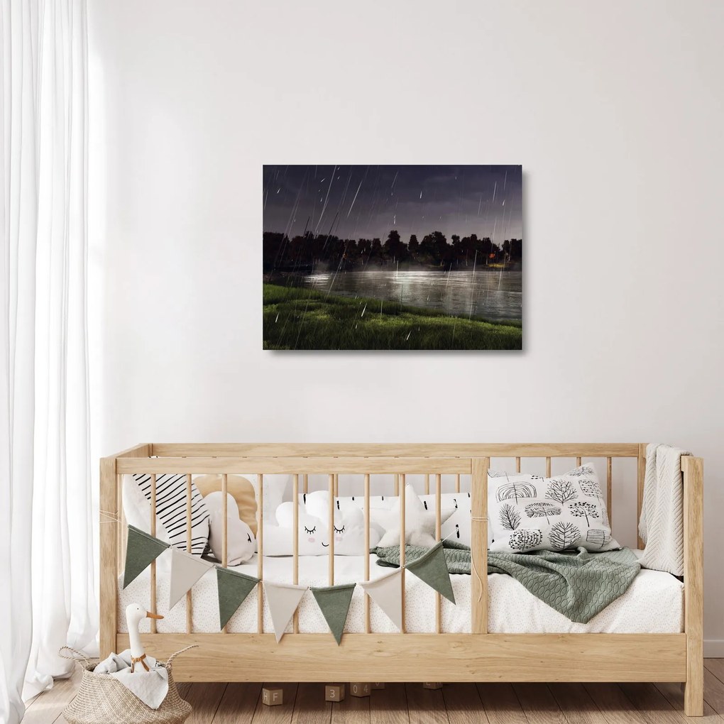 Sklenený obraz - Daždivý večer (70x50 cm)
