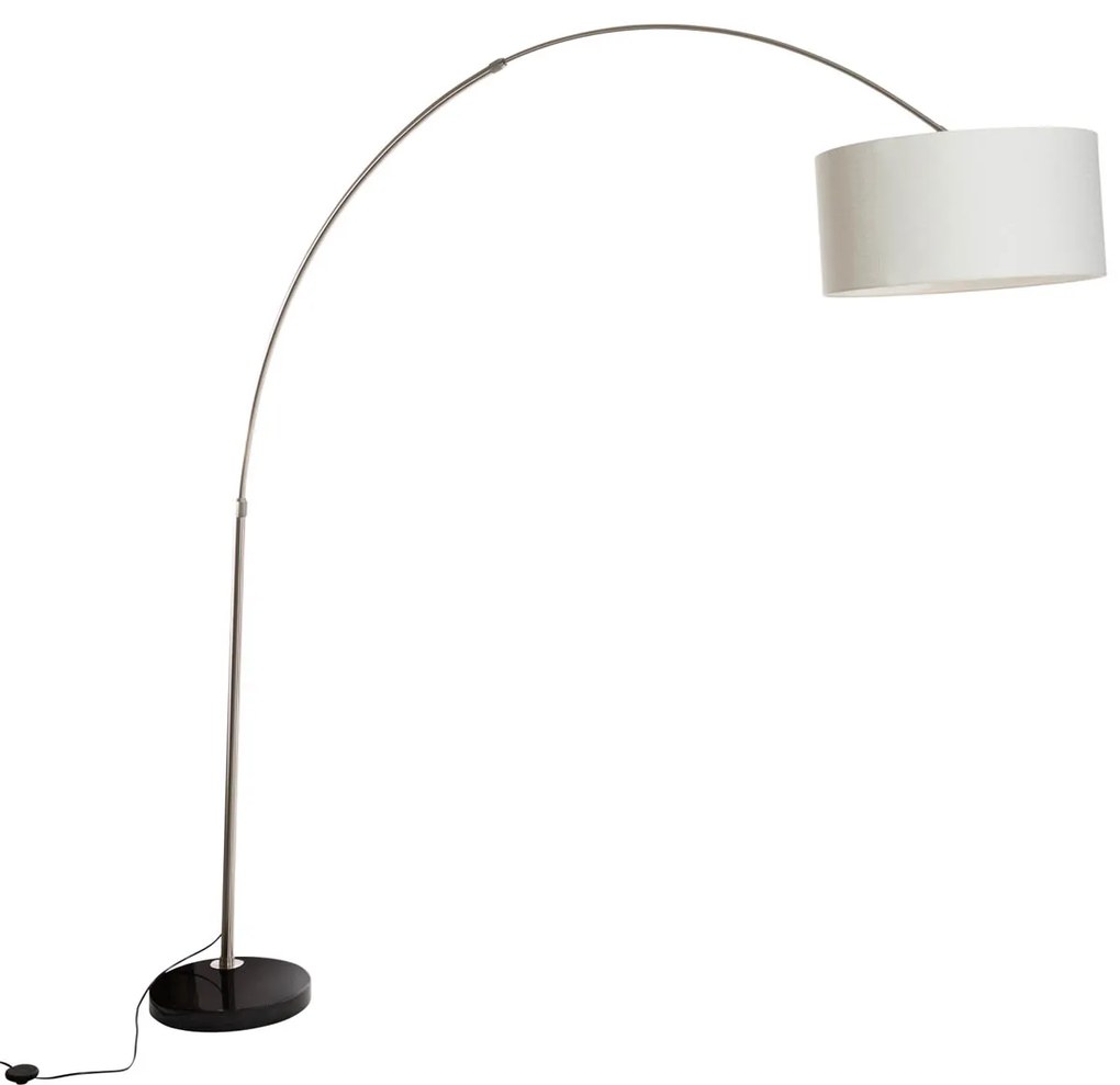 Oceľová oblúková lampa s bielym látkovým tienidlom 50 cm - XXL
