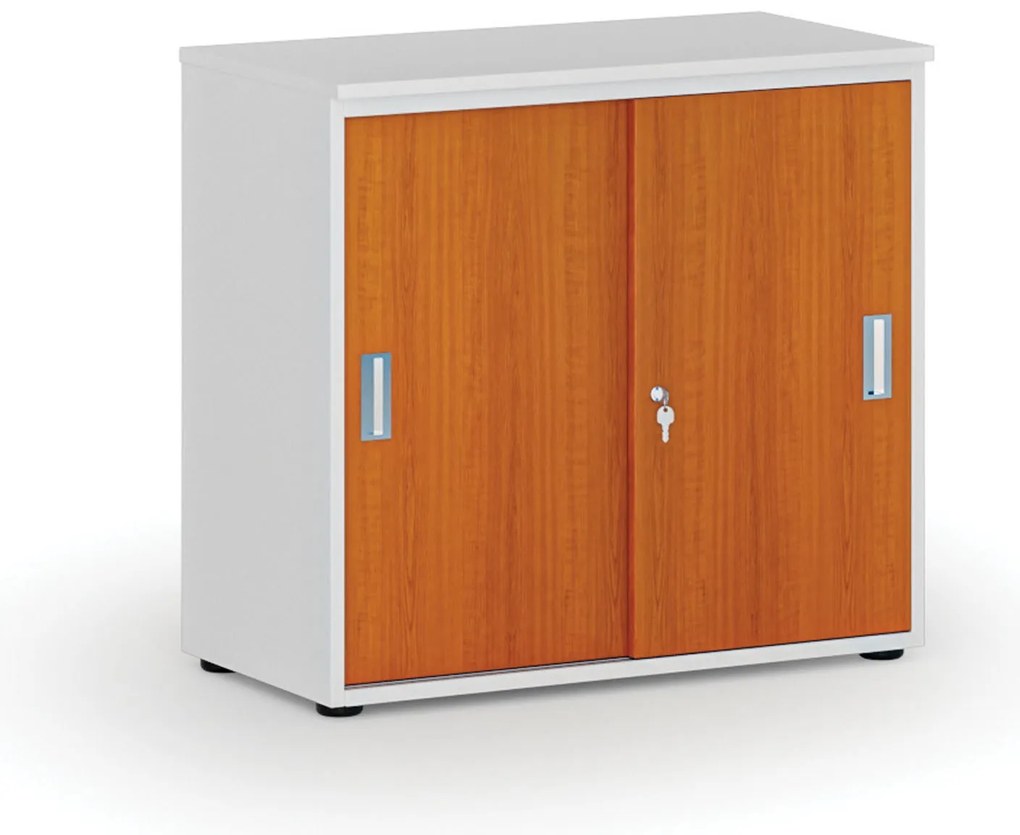 Kancelárska skriňa so zasúvacími dverami PRIMO WHITE, 800 x 420 x 740 mm, biela/čerešňa