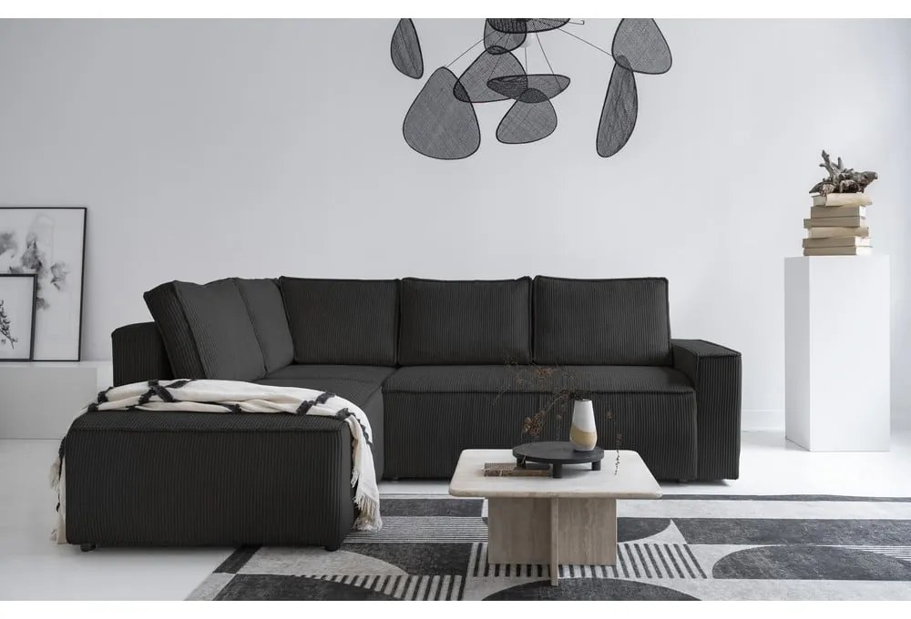 Antracitovosivá menčestrová rozkladacia rohová pohovka (ľavý roh) Brave Dave – Miuform