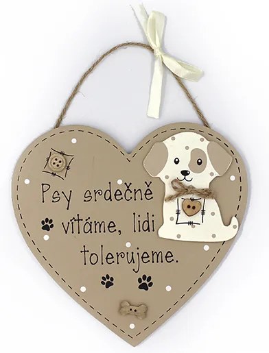 Nekupto Dřevěná cedule srdce Psi srdečně vítáme