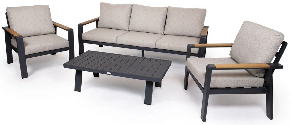 Hliníková sedacia súprava EMOT 3 ALU antracit so svetlými poduškami