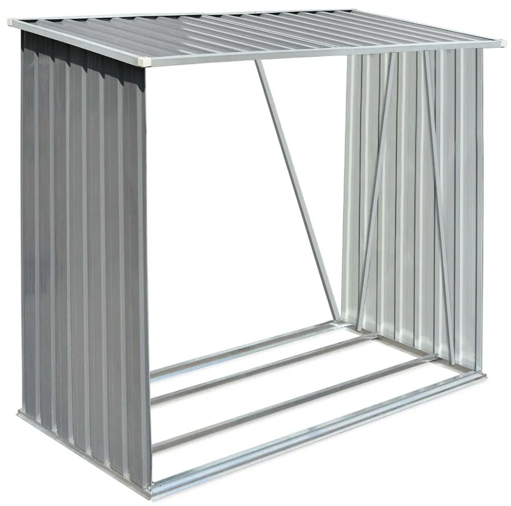 Záhradná kôlňa na drevo z galvanizovanej ocele 163x83x154 cm sivá