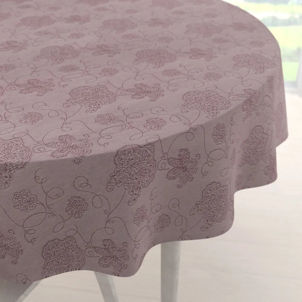 Biante Teflónový okrúhly obrus TF-077 Kvetované ornamenty na staroružovom Ø 140 cm