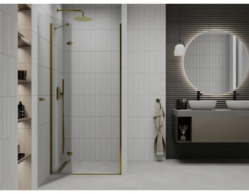 Mexen Roma, sprchové dvere do otvoru 80 x 190 cm, 6mm číre sklo, zlatý profil, 854-080-000-50-00