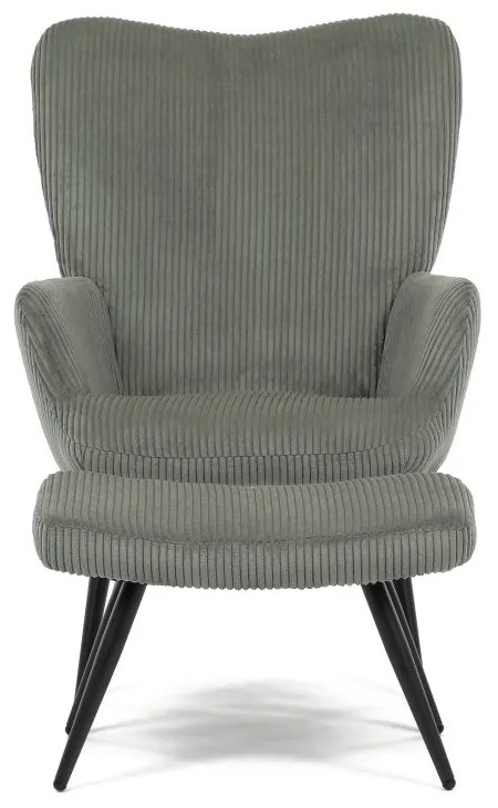 Relaxačné kreslo ušiak s taburetom ROYAL — kov, menčester, zelená