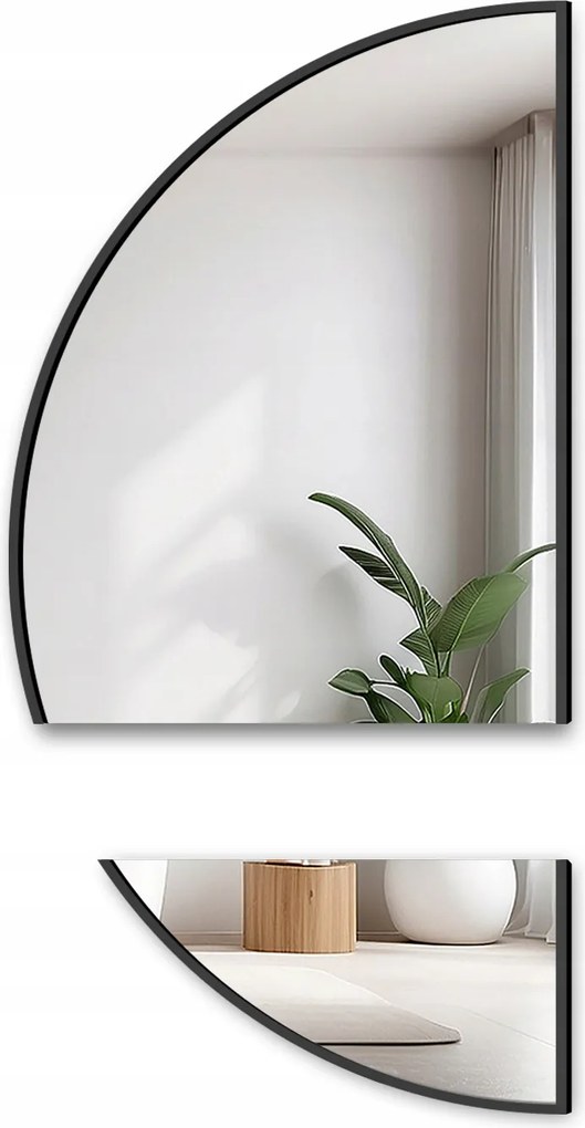 Polokruhové zrkadlo v dvoch častiach Doppio v čiernom ráme Mdf 120x240