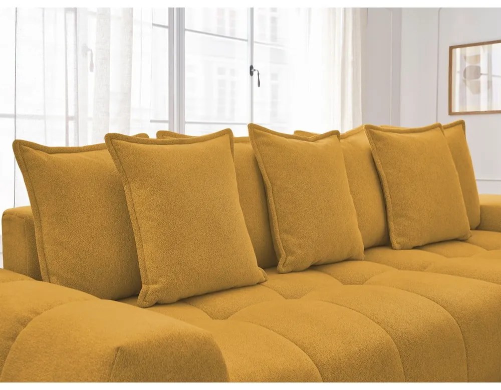 Ženilková rozkladacia/s úložným priestorom rohová pohovka v horčicovej farbe (pravý roh/s leňoškou) Everest – Bobochic Paris