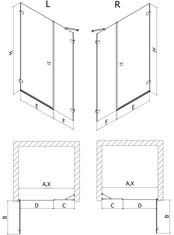 Mexen Lunar-B, výklopné pravé sprchové dvere 115 cm, 8mm číre sklo, ružové zlato profil, 832S-115-050-60-00-P