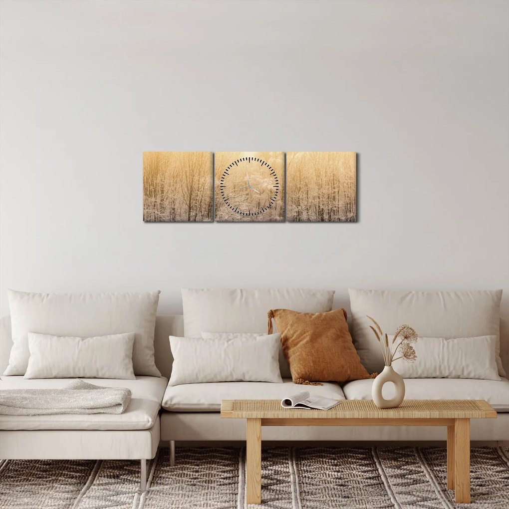 Obraz mrazivého lesa (s hodinami) (90x30 cm)